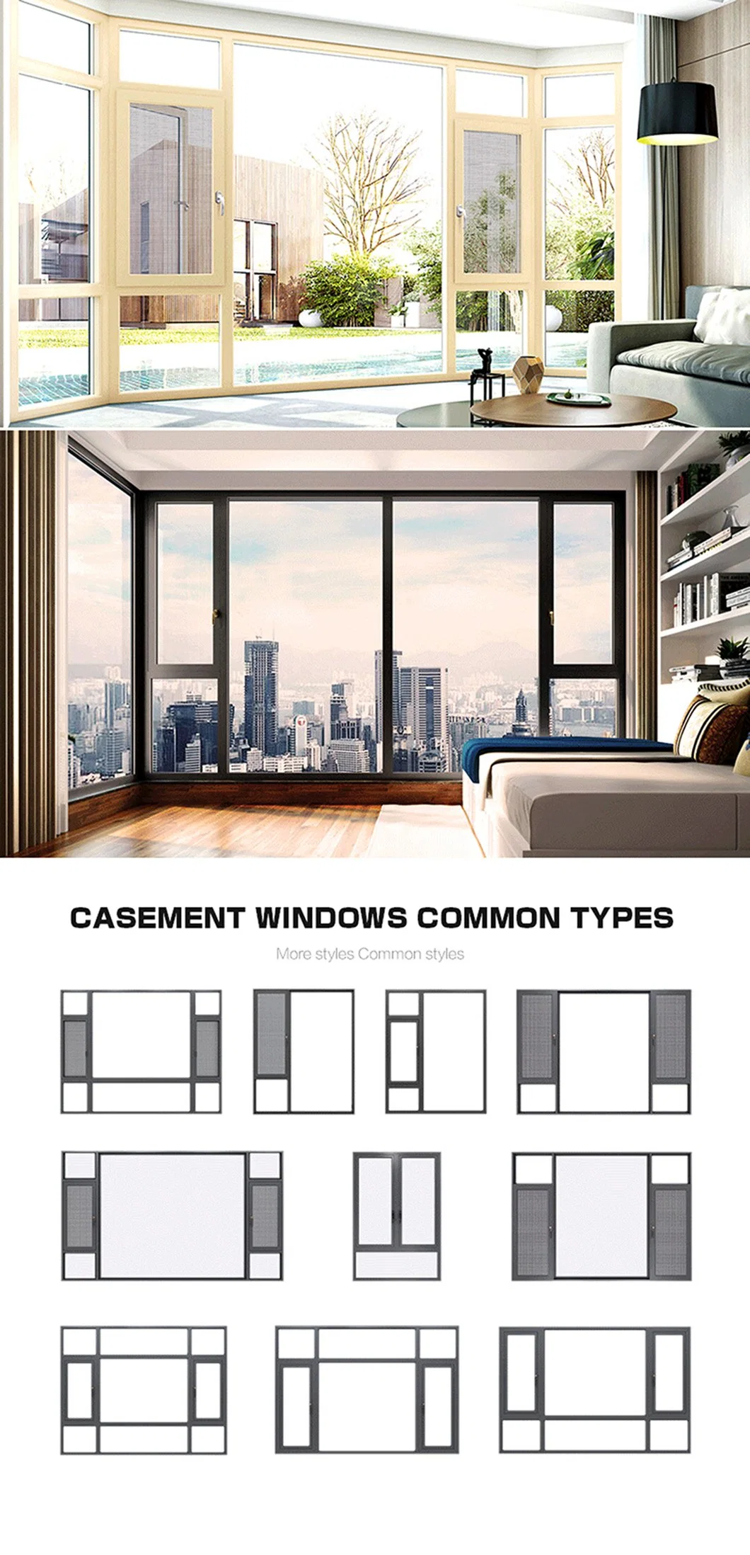 Casement Aluminum Window with Customized Double Glazing Tinted Glass Customized Design Double Tempered Glazing Customzied Color Hung Fixed Slding Types