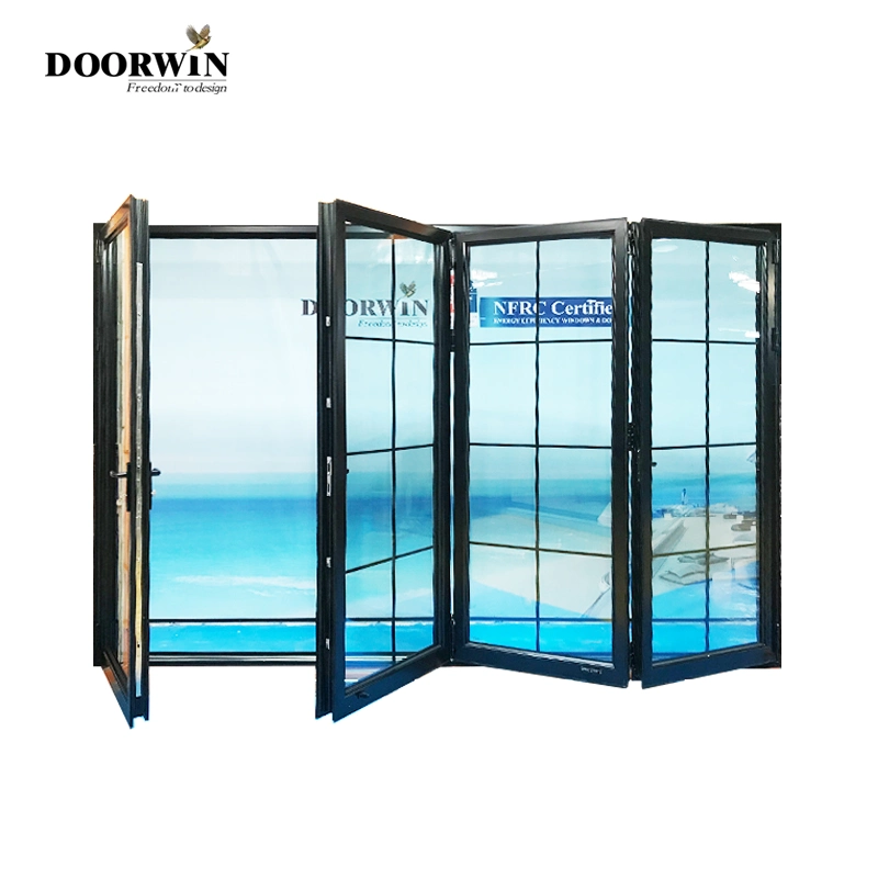 Doorwin Nfrc Nafs American Standard Modern German Hardware Customized Entry Storm Doors Thermal Break Aluminum Aluminium Metal Commercial Bi-Folding Door